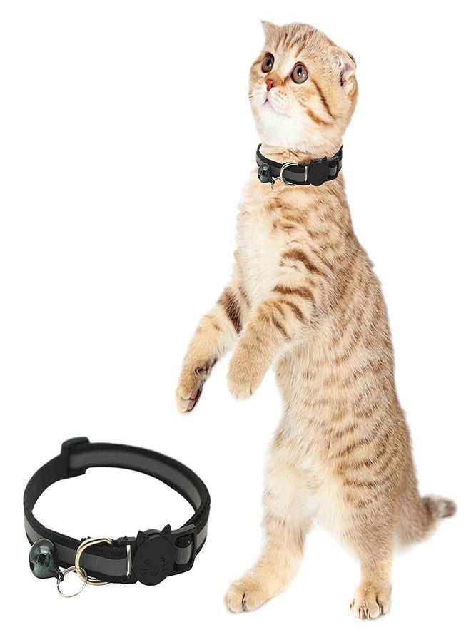 Pups&Pets Reflective Safe Pets Collar with Bells Adjustable Length Puppy Collar Reflected Sot Nylon Collar for Puppy and Cat (Black) - Image 2